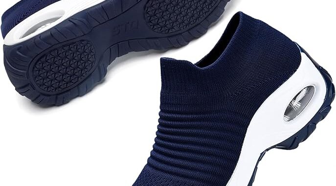 STQ Walking Shoes Women Slip on Sneakers Non Slip Work Air-Cushion Arch Support Tennis Plantar Fasciitis Orthopedic Breathable Mesh Comfortable Ladies Nursing