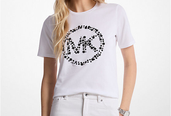 Michael Kors Women’s Rhinestud Mk Logo T-Shirt